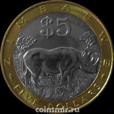 5 долларов 2002 Зимбабве. Носорог.