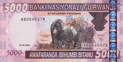 5000 франков 2004 Руанда.  (в наличии 2009 год)