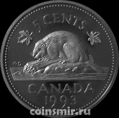 5 центов 1993 Канада. Бобр. Пруф.