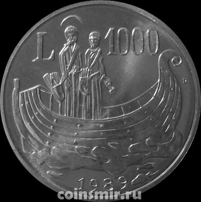 1000 лир 1989 Сан-Марино. 16 веков истории. Святой Марин пересекает Адриатическое море.
