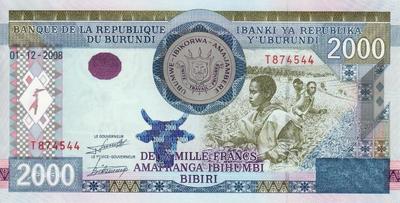 2000 франков 2008 Бурунди. 