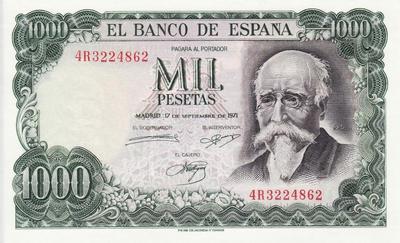 1000 песет 1971 (1974)  Испания. 100 лет банку Испании.