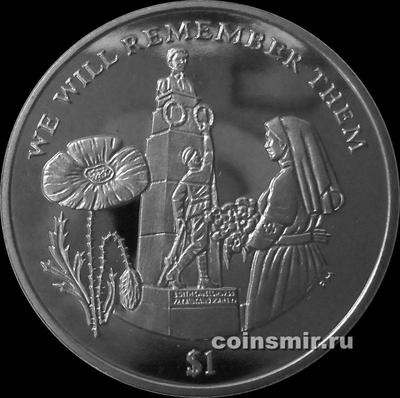 1 доллар 2014 Британские Виргинские острова.  100-летие начала Первой мировой войны.Возложение цветов.