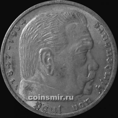 5 марок 1937 J Германия. Гинденбург. 