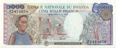 5000 франков 1988 Руанда. 