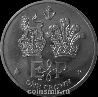 1 крона 2011 Фолклендские острова. Елизавета II и Филипп. Символы власти.