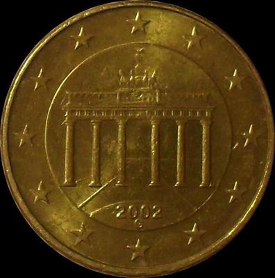 10 евроцентов 2002 G Германия. Бранденбургские ворота. VF-XF