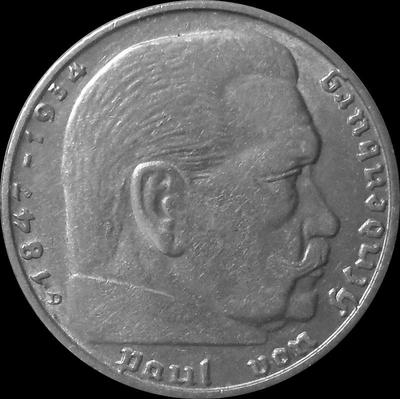 2 марки 1939 D Германия. Гинденбург. Третий Рейх.