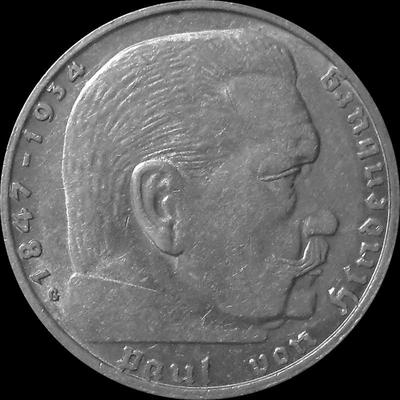 2 марки 1938 G Германия. Гинденбург. Третий Рейх.