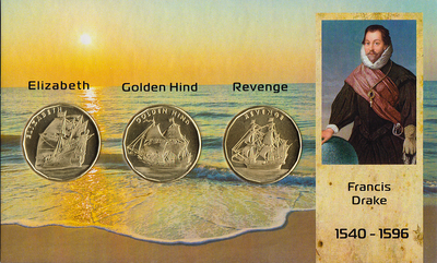 Набор из 3 монет 2021 остров Тернате. Парусники Елизавета,Золотая лань,Ревендж.
