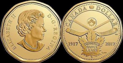 1 доллар 2017 Канада. 100 лет Торонто Мейпл Лифс.