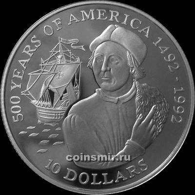 10 долларов 1990 острова Кука. 500-летие Америки. Христофор Колумб.