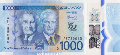 1000 долларов 2022 Ямайка. 60 лет независимости.