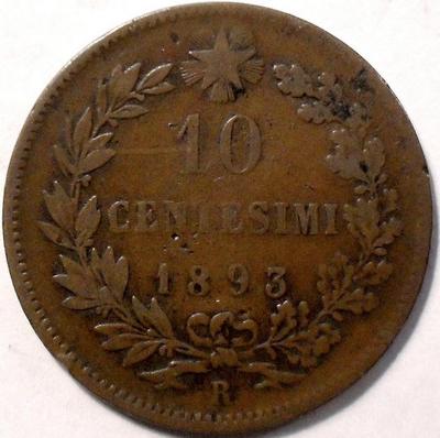 10 чентезимо 1893 R Италия.