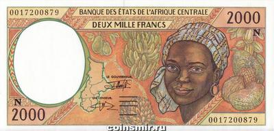 2000 франков 1993-2000 N КФА BEAC (Центральная Африка).