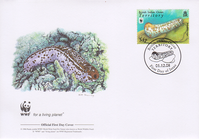 Конверт первого дня Охрана природы WWF Морской огурец. Британская территория в Индийском океане. (3)