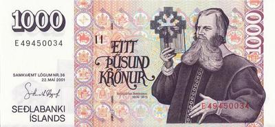 1000 крон 2001 Исландия.