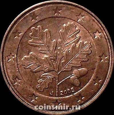 1 евроцент 2005 J Германия. Листья дуба.