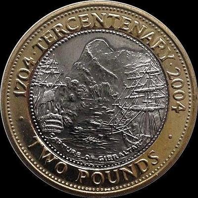 2 фунта 2004 Гибралтар. 300 лет захвату Гибралтара.
