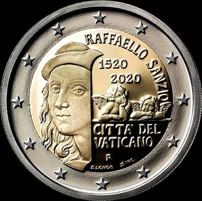 2 евро 2020 Ватикан. 500 лет со дня смерти Рафаэля Санти.