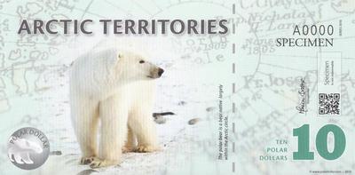 10 долларов 2010 Арктические территории. Белый медведь.
