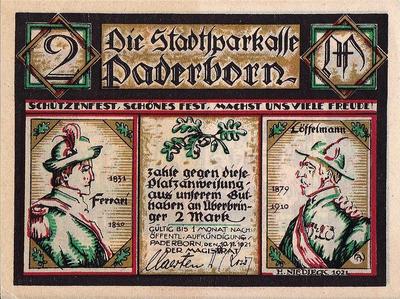 2 марки 1921 Германия г.Падерборн (Рейн-Вестфалия). Нотгельд.