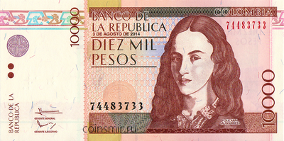 10000 песо 2014 Колумбия.