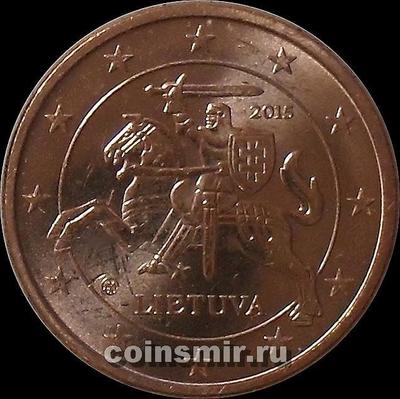1 евроцент 2015 Литва. Герб государства.
