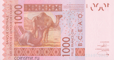 1000 франков 2003 D КФА ВСЕАО. (Западная Африка, Мали)