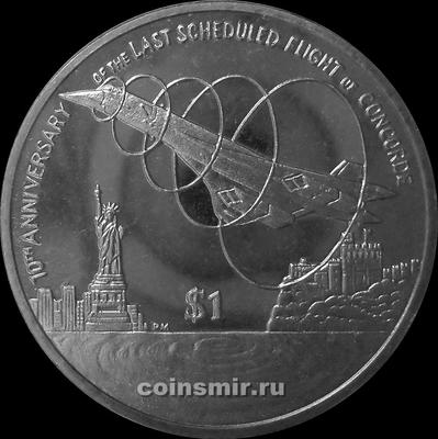 1 доллар 2013 Британские Виргинские острова. 10-ая годовщина последнего полета Конкорда.