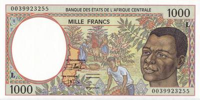 1000 франков 1993-2000 L КФА BEAC (Центральная Африка).