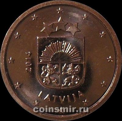 1 евроцент 2014 Латвия. Малый герб Латвии.