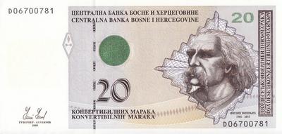 20 конвертируемых марок 2008 Босния и Герцеговина. Портрет Ф.Вишнича.
