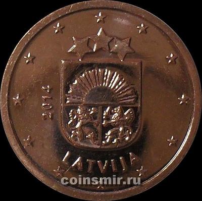 2 евроцента 2014 Латвия. Малый герб Латвии.