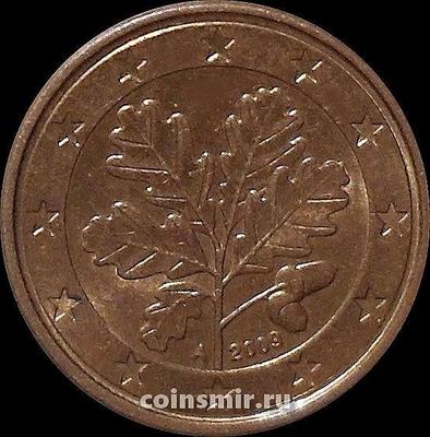1 евроцент 2009 А Германия. Листья дуба.