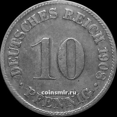 10 пфеннигов 1908 D Германия.