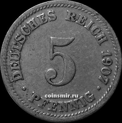 5 пфеннигов 1907 D Германия.