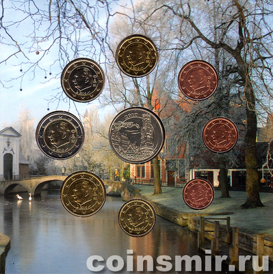 Набор из 8 евро монет и жетона 2010 Бельгия.