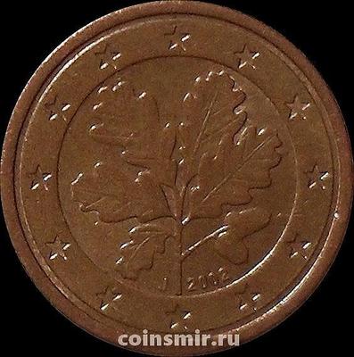 1 евроцент 2002 J Германия. Листья дуба. VF