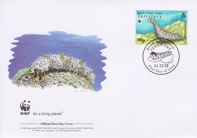 Конверт первого дня Охрана природы WWF Морской огурец. Британская территория в Индийском океане. (1)