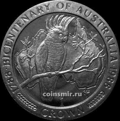 1 крона 1988 остров Мэн. Двухсотлетие Австралии — Попугай какаду.