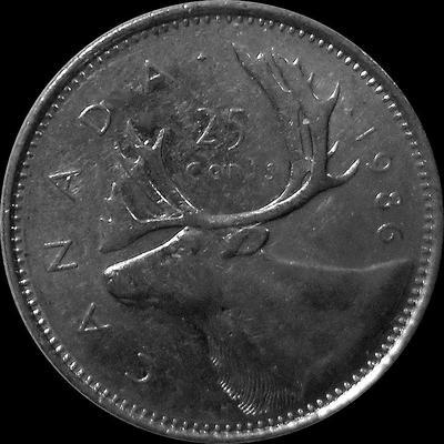 25 центов 1986 Канада. Северный олень.
