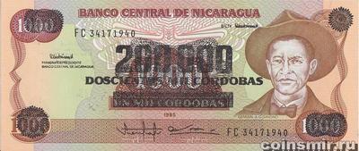 200000 кордоб 1990 на 1000 кордоб 1985 Никарагуа.
