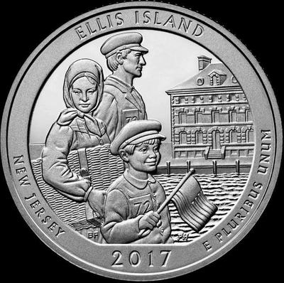 25 центов 2017 S США. Национальный монумент острова Эллис (Нью-Джерси) 39-й.