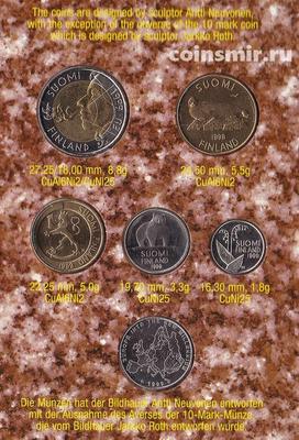 Набор из 5 монет и жетона 1999 Финляндия. Буклет.