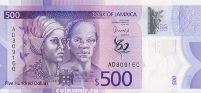500 долларов 2022 Ямайка. 60 лет независимости.