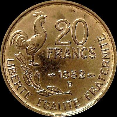 20 франков 1952 В Франция. Состояние на фото.