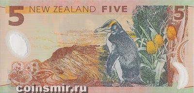 5 долларов 2014 Новая Зеландия. Желтый пингвин.