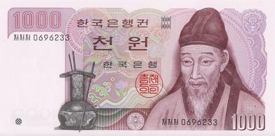 1000 вон 1983 Южная Корея.