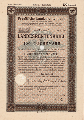 Облигация 4,5% 100 рейхсмарок 2.01.1935 Германия. Третий рейх.